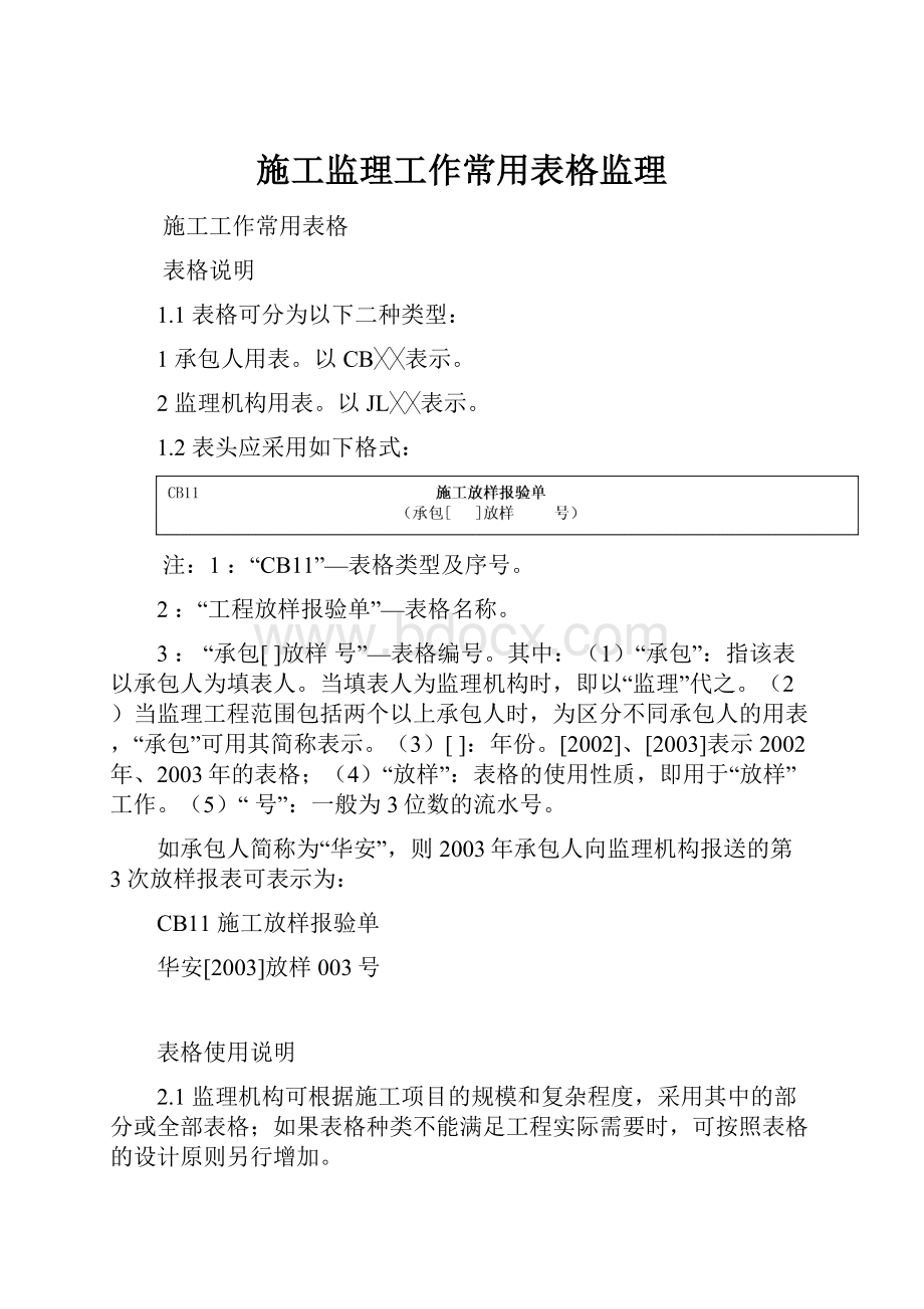 施工监理工作常用表格监理.docx