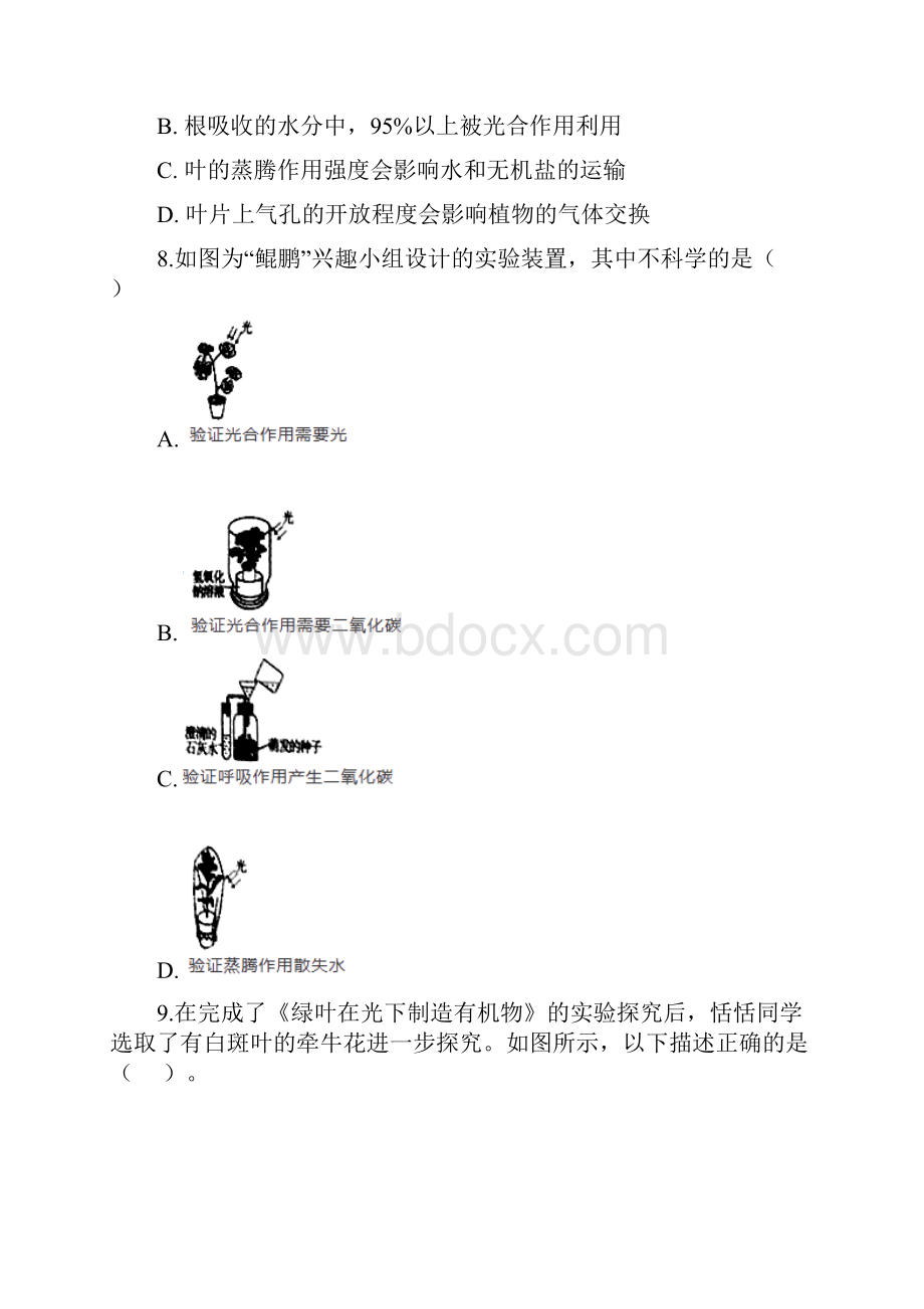 中考生物专题复习卷绿色植物的生活方式含答案解析.docx_第3页