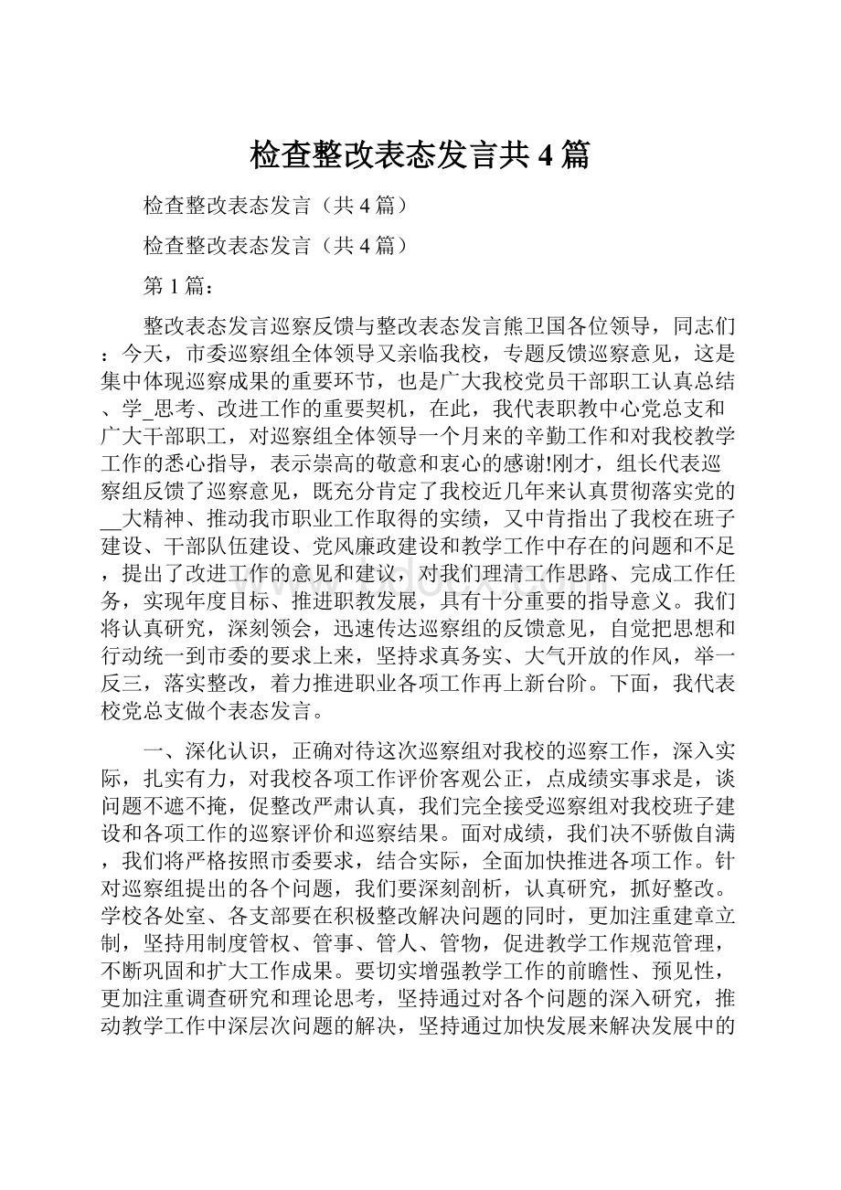 检查整改表态发言共4篇.docx