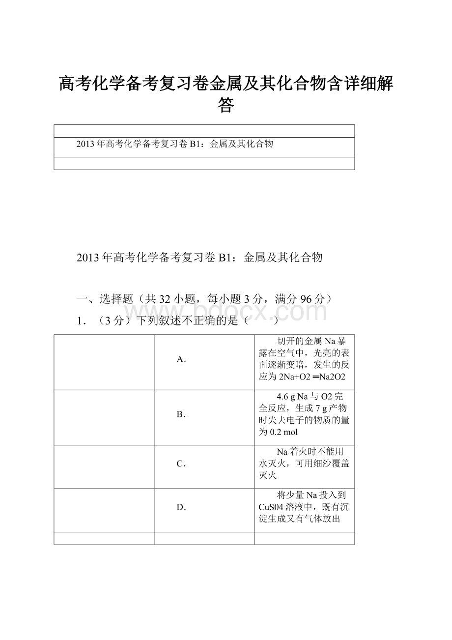 高考化学备考复习卷金属及其化合物含详细解答.docx_第1页