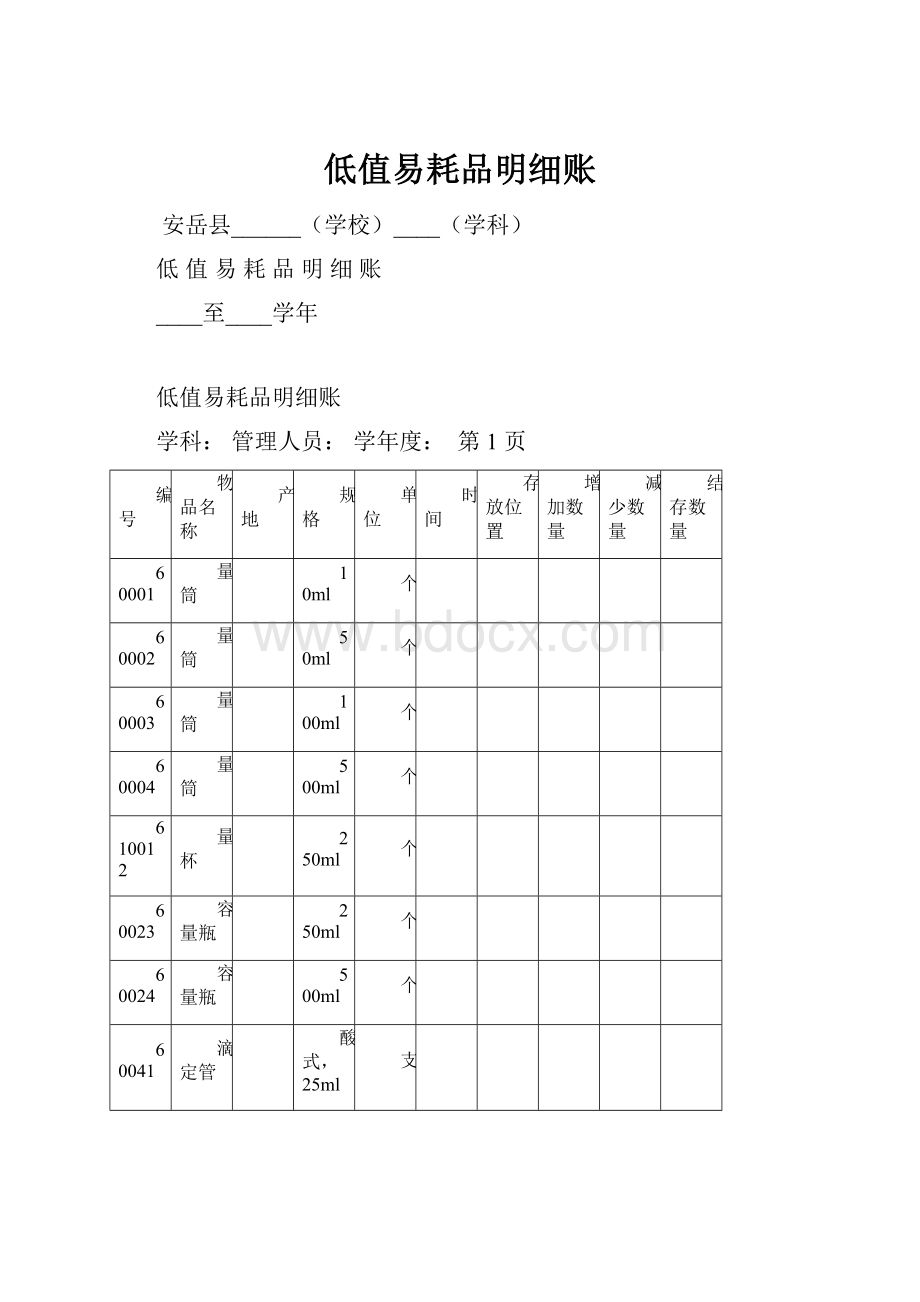 低值易耗品明细账文档格式.docx