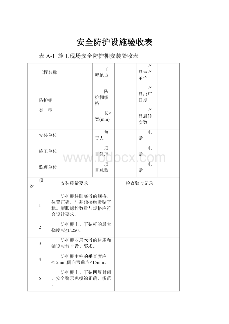 安全防护设施验收表.docx_第1页