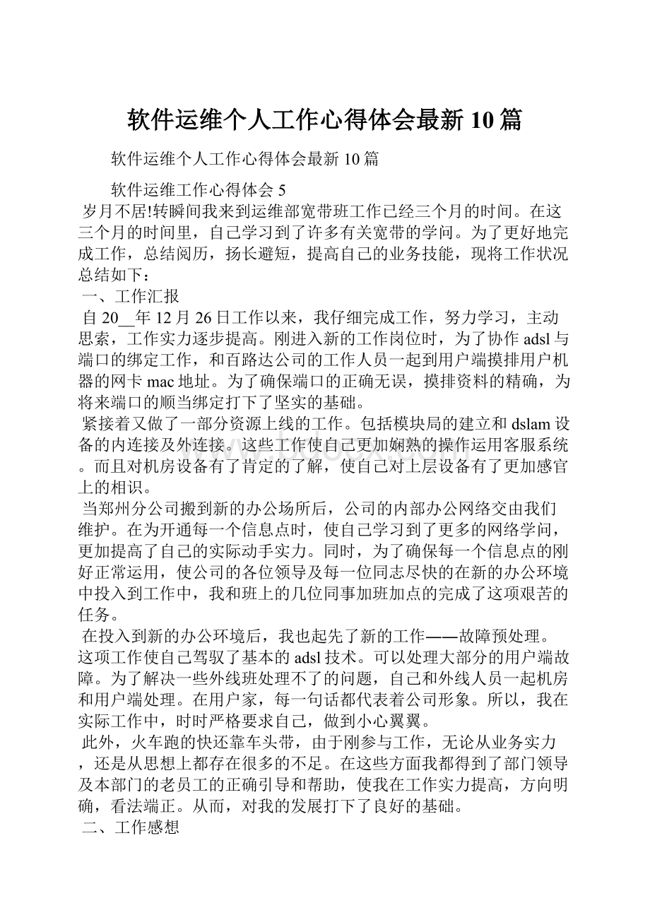 软件运维个人工作心得体会最新10篇.docx_第1页