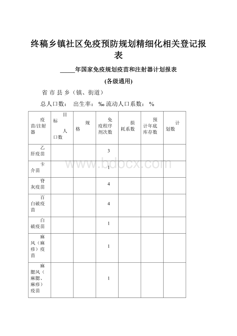 终稿乡镇社区免疫预防规划精细化相关登记报表.docx