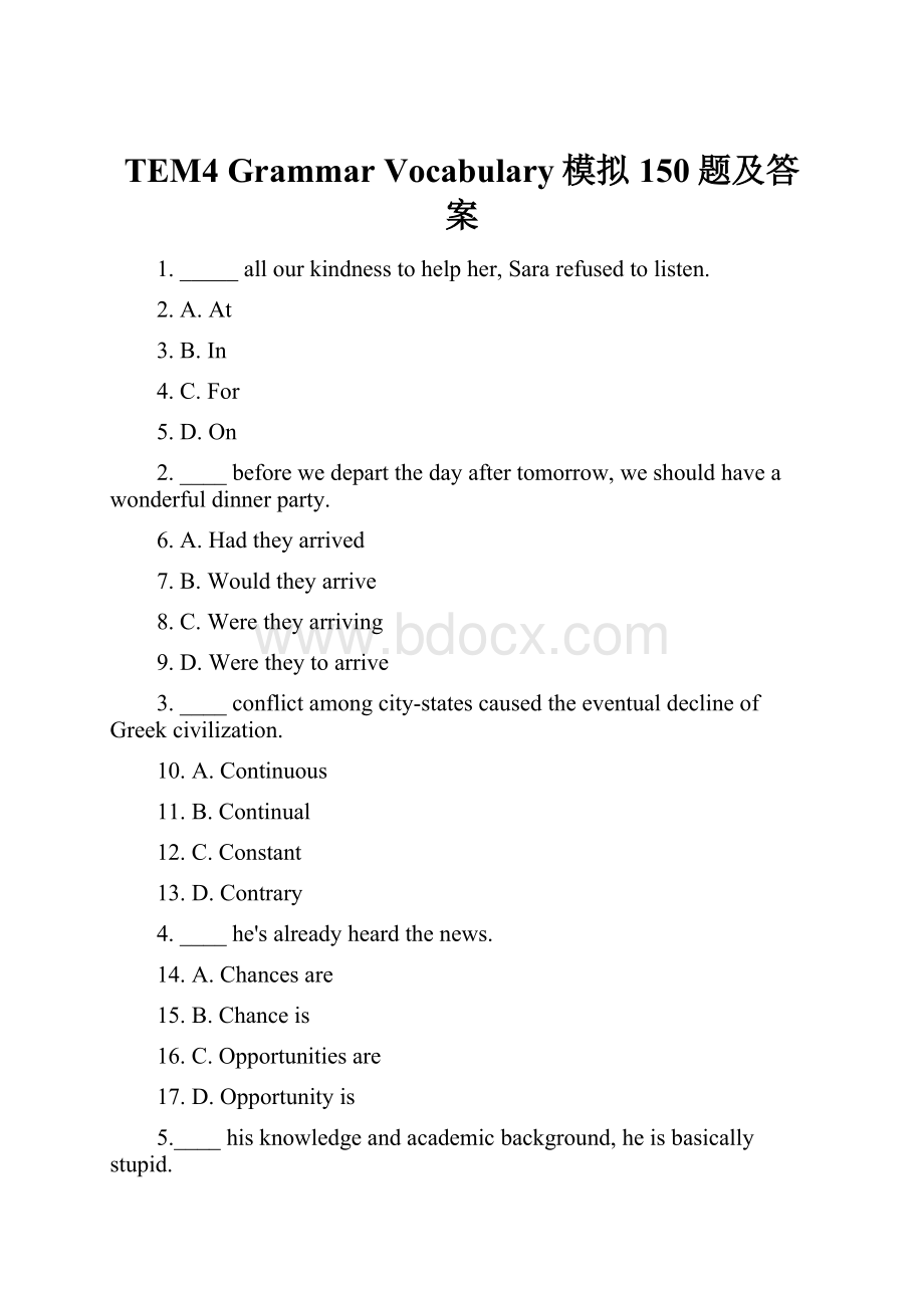 TEM4 GrammarVocabulary模拟150题及答案Word文档格式.docx