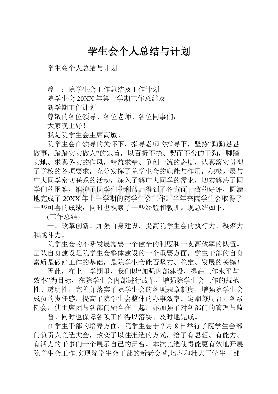 学生会个人总结与计划文档格式.docx