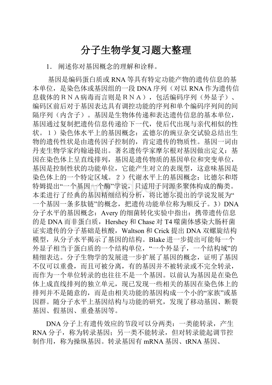 分子生物学复习题大整理Word文档下载推荐.docx