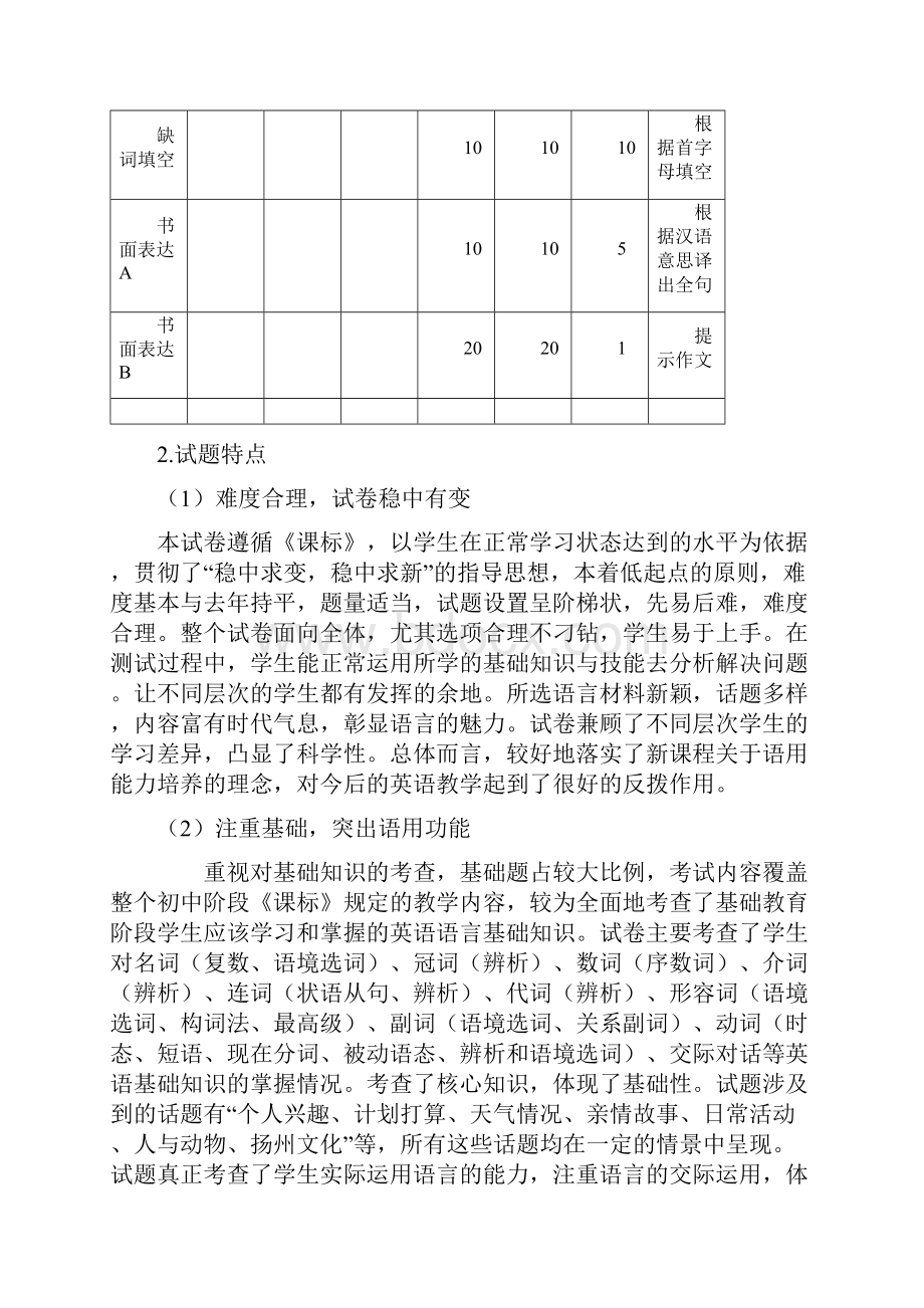 扬州市中考英语试题评价及阅评分析Word下载.docx_第2页