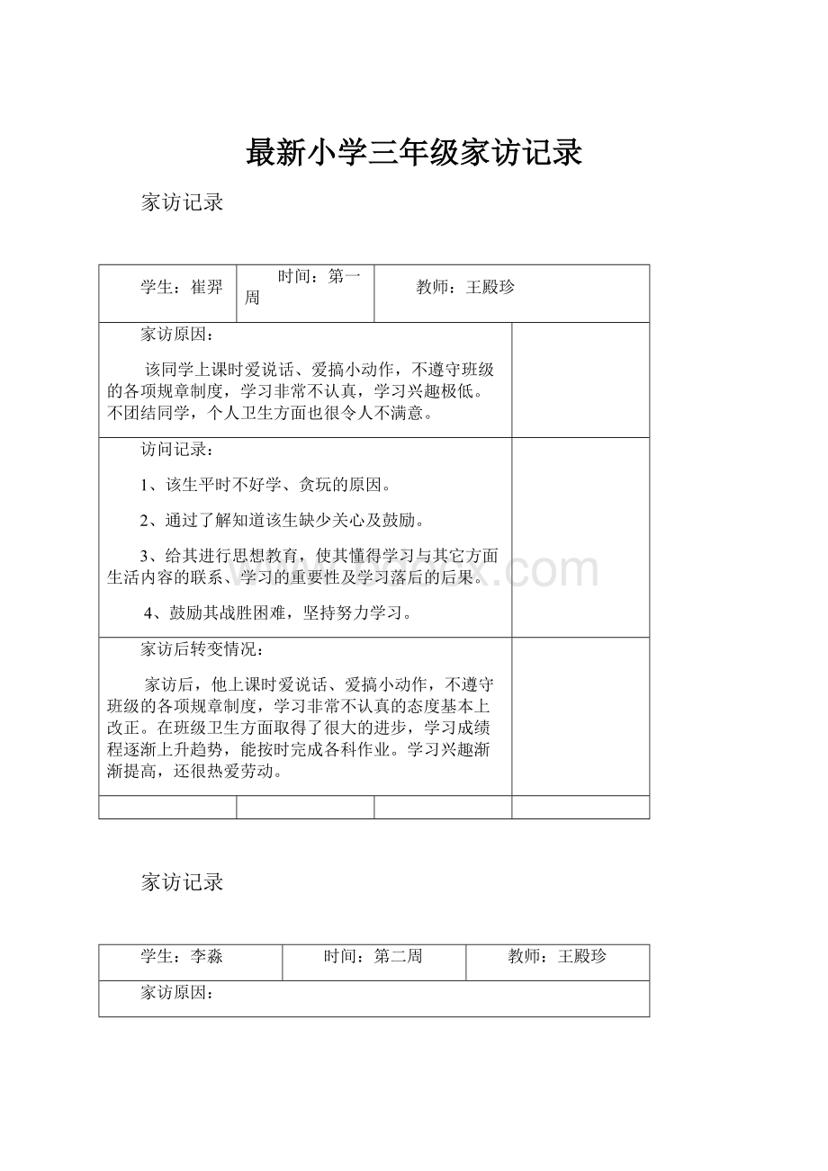 最新小学三年级家访记录.docx