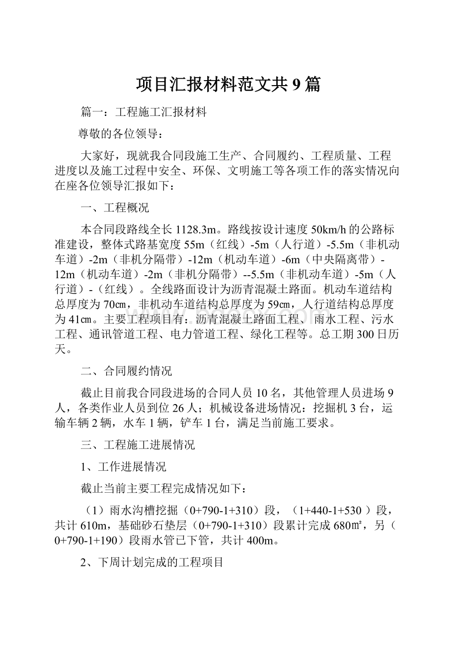 项目汇报材料范文共9篇.docx