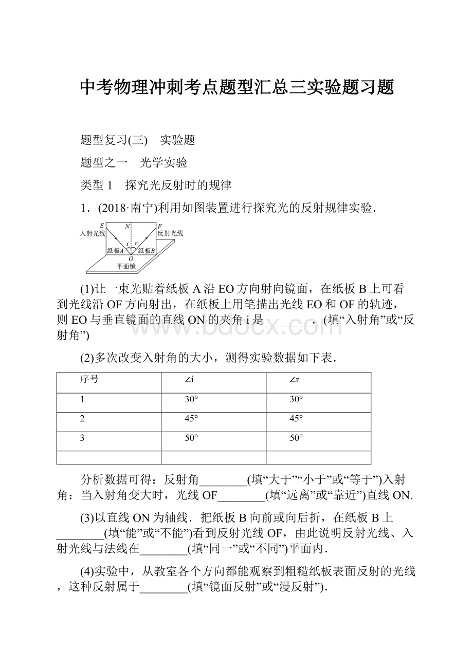 中考物理冲刺考点题型汇总三实验题习题.docx