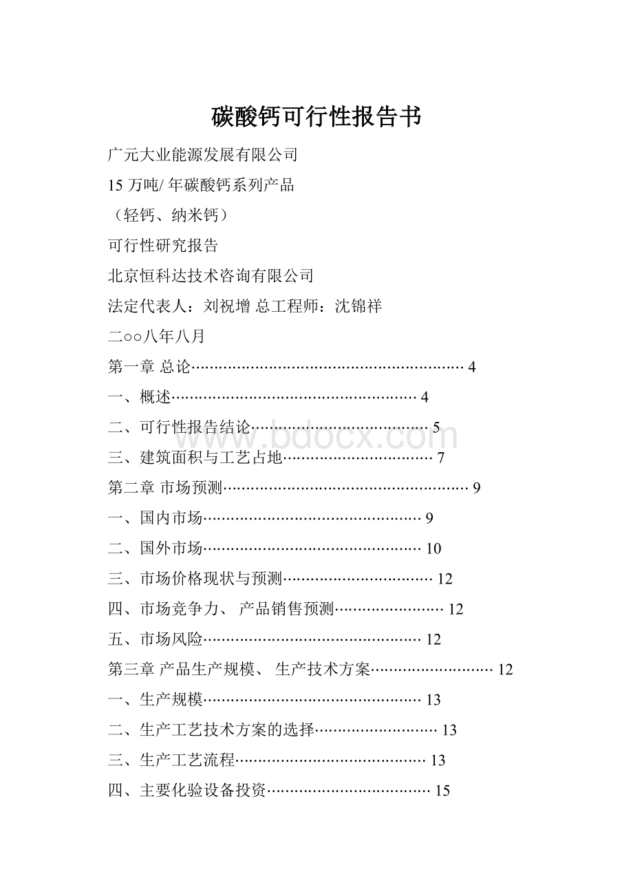 碳酸钙可行性报告书.docx_第1页