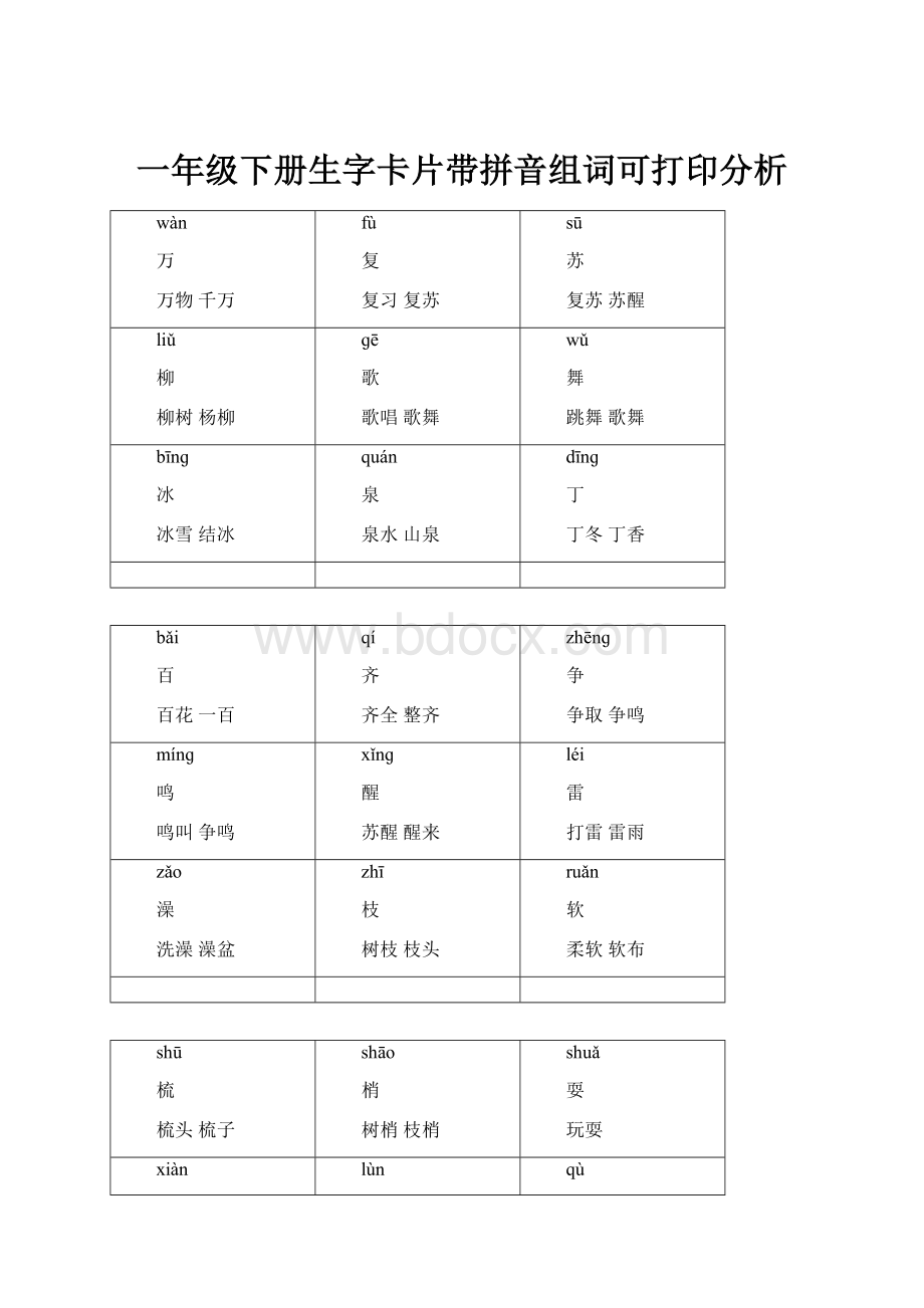 一年级下册生字卡片带拼音组词可打印分析.docx_第1页