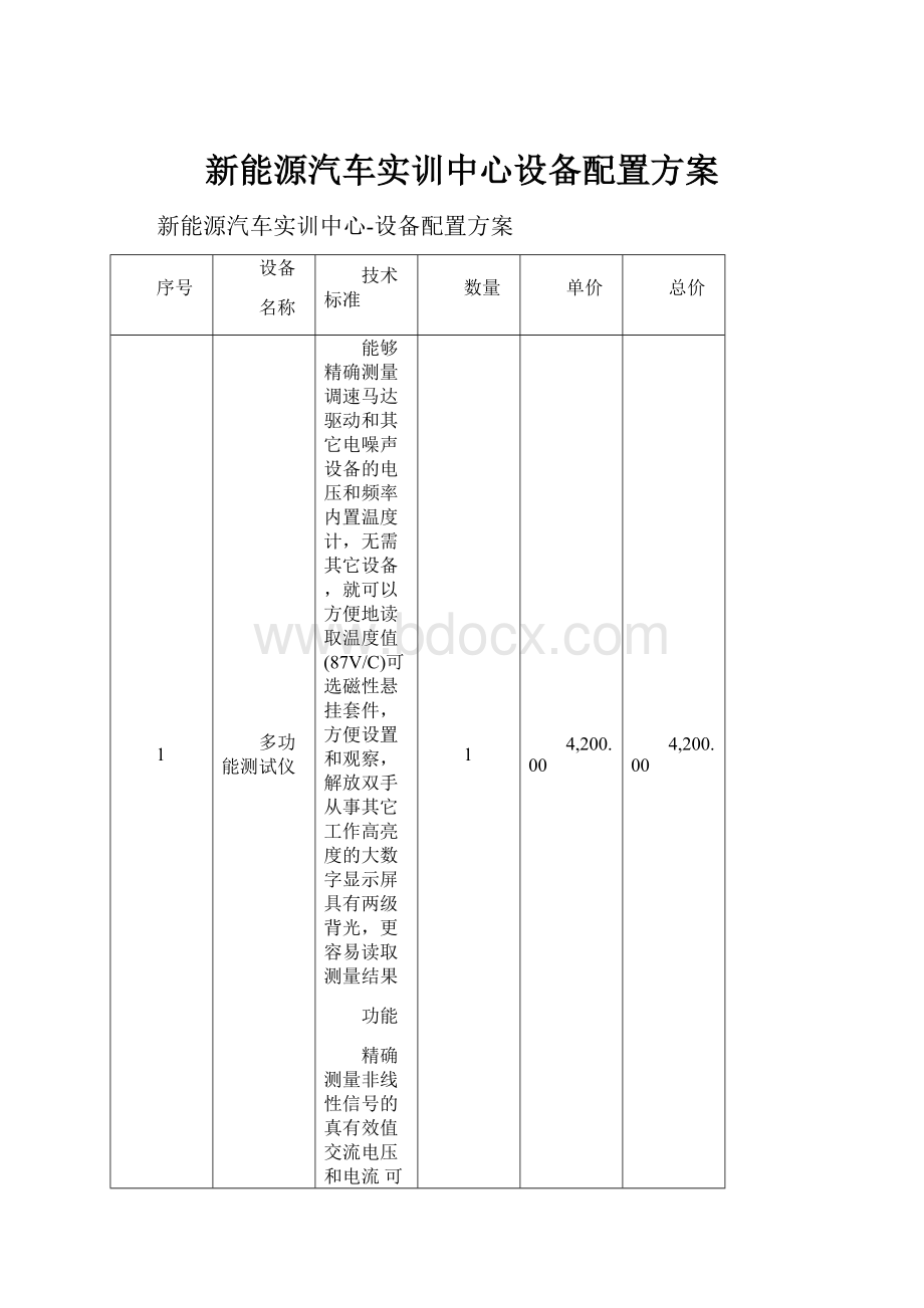 新能源汽车实训中心设备配置方案Word文件下载.docx_第1页