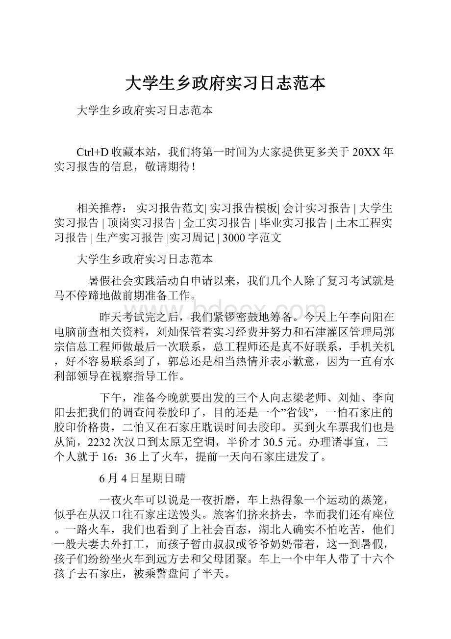 大学生乡政府实习日志范本.docx_第1页