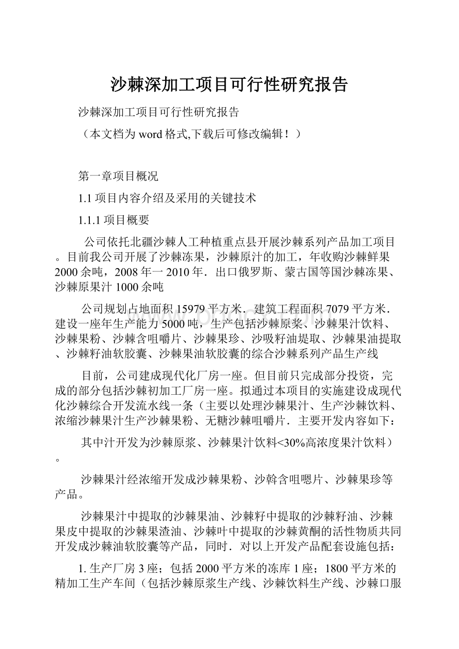 沙棘深加工项目可行性研究报告Word格式文档下载.docx