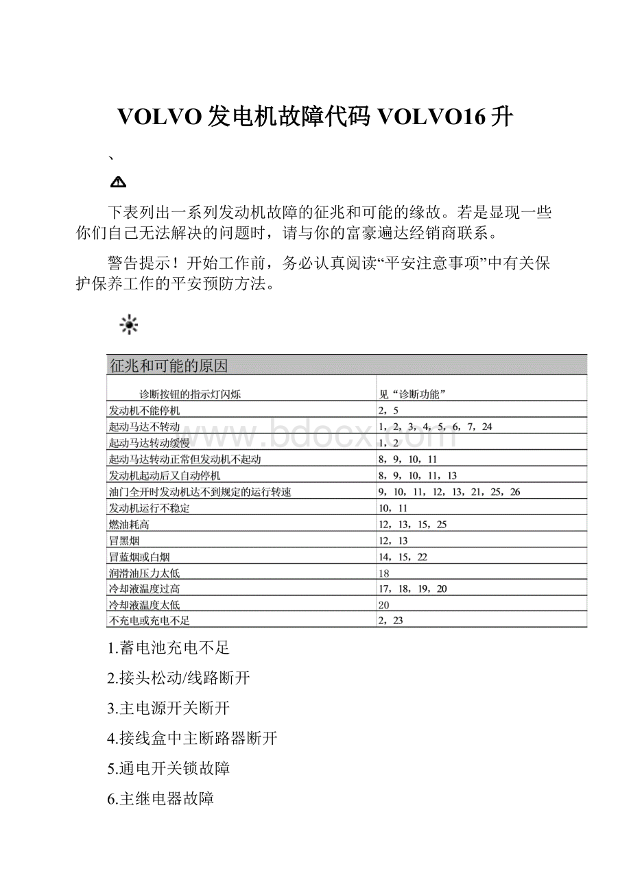 VOLVO发电机故障代码VOLVO16升.docx_第1页