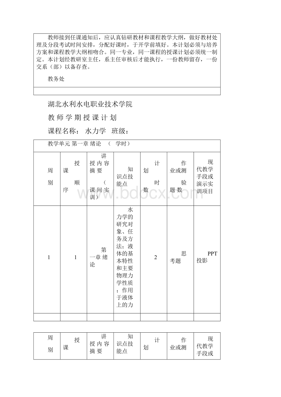 高职高专水力学授课计划.docx_第2页