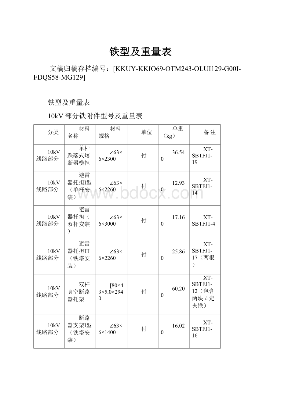 铁型及重量表.docx_第1页