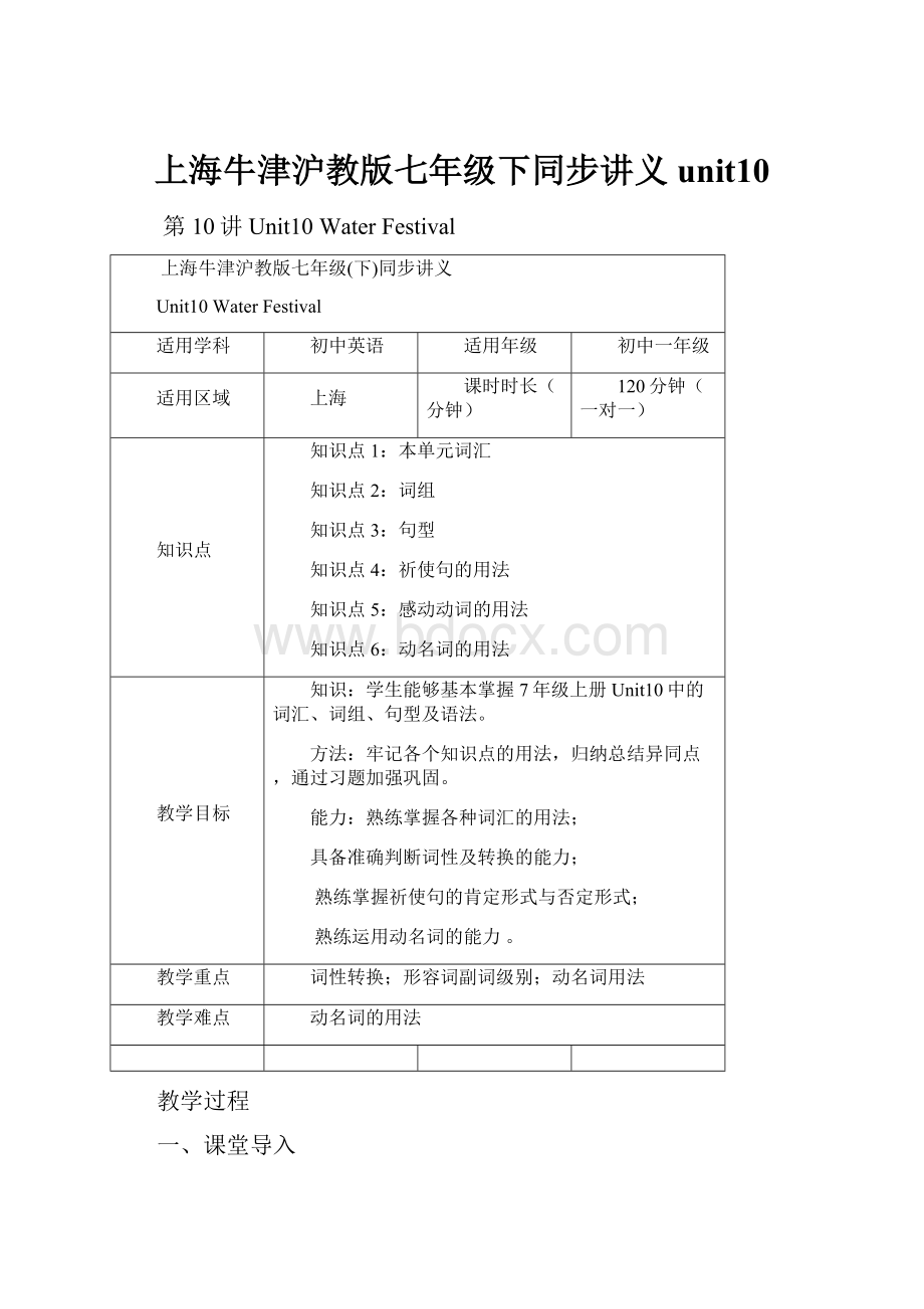 上海牛津沪教版七年级下同步讲义unit10.docx_第1页