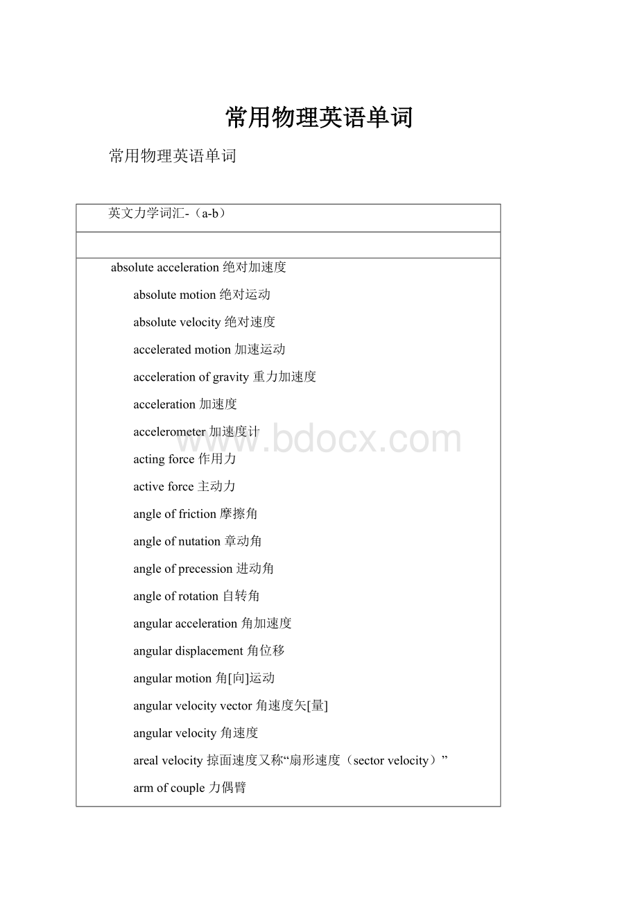 常用物理英语单词Word格式.docx