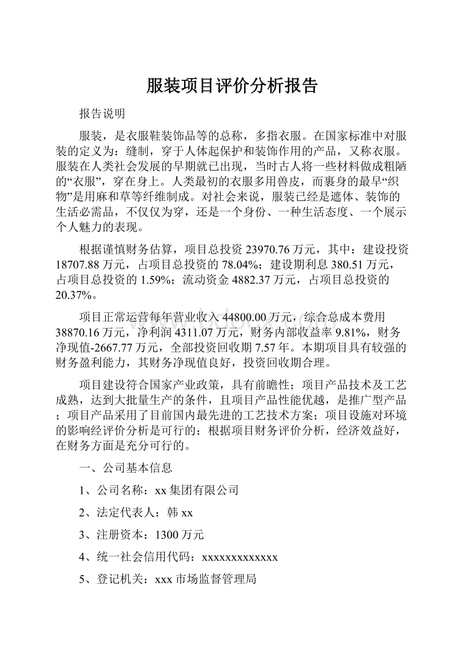 服装项目评价分析报告.docx_第1页