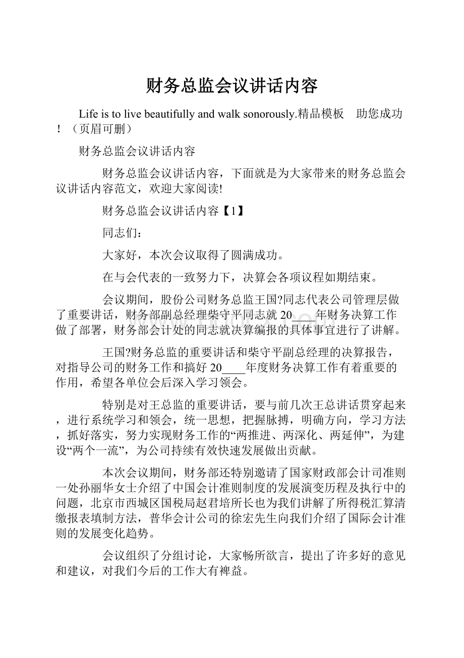 财务总监会议讲话内容Word格式文档下载.docx