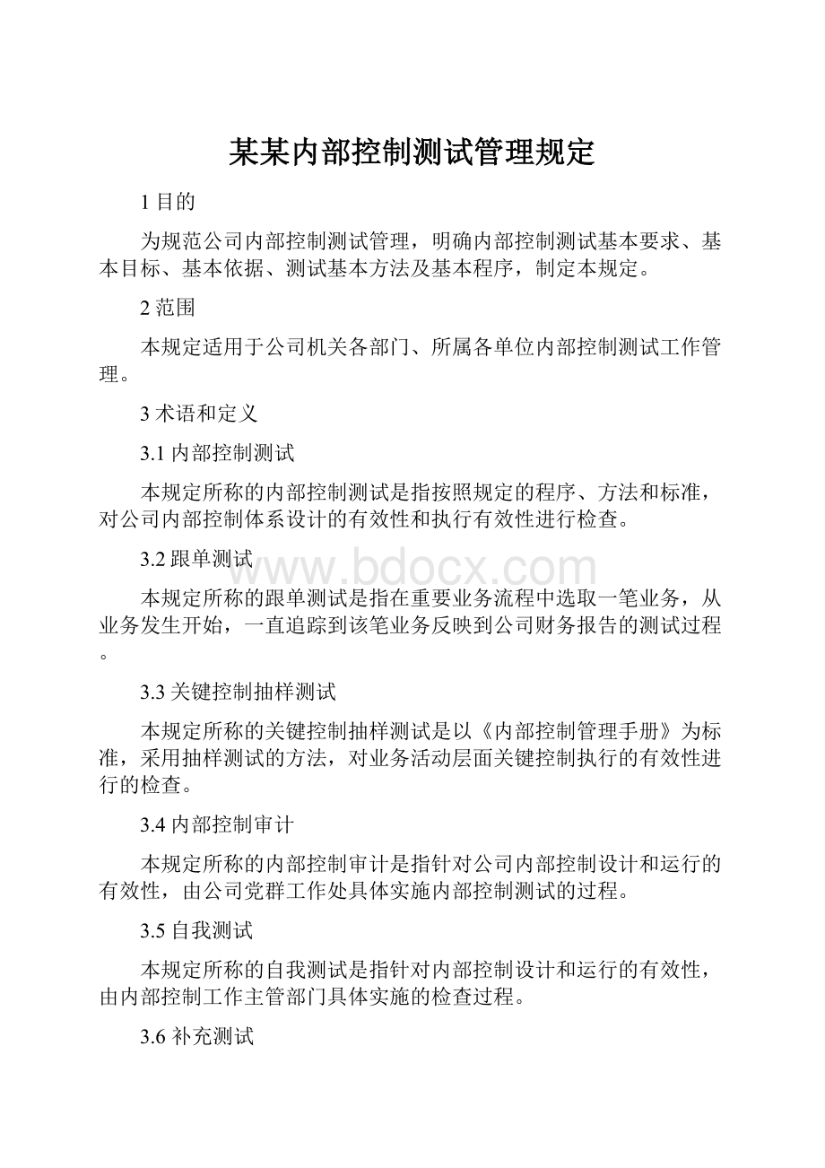 某某内部控制测试管理规定文档格式.docx