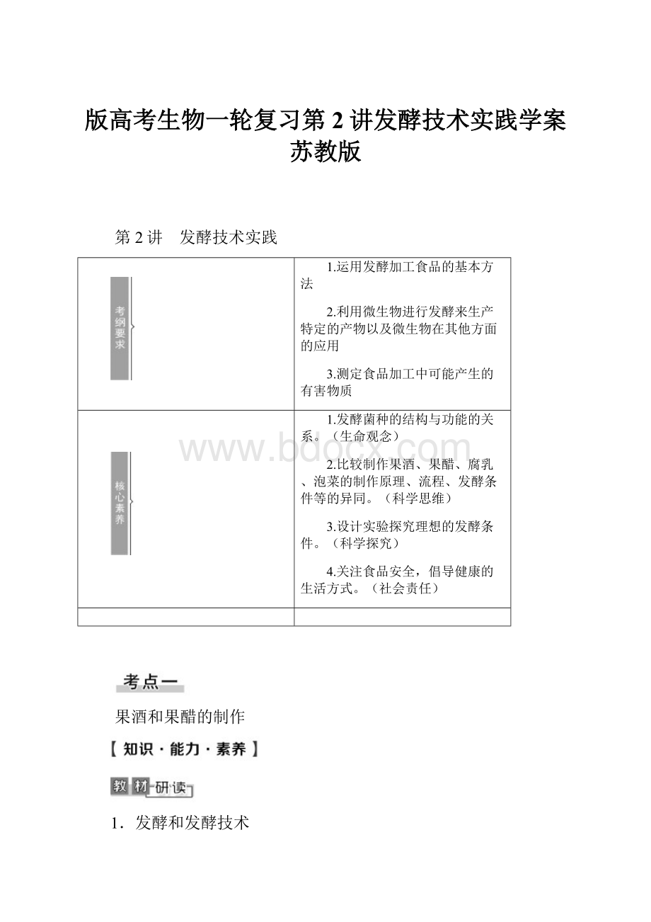 版高考生物一轮复习第2讲发酵技术实践学案苏教版Word下载.docx