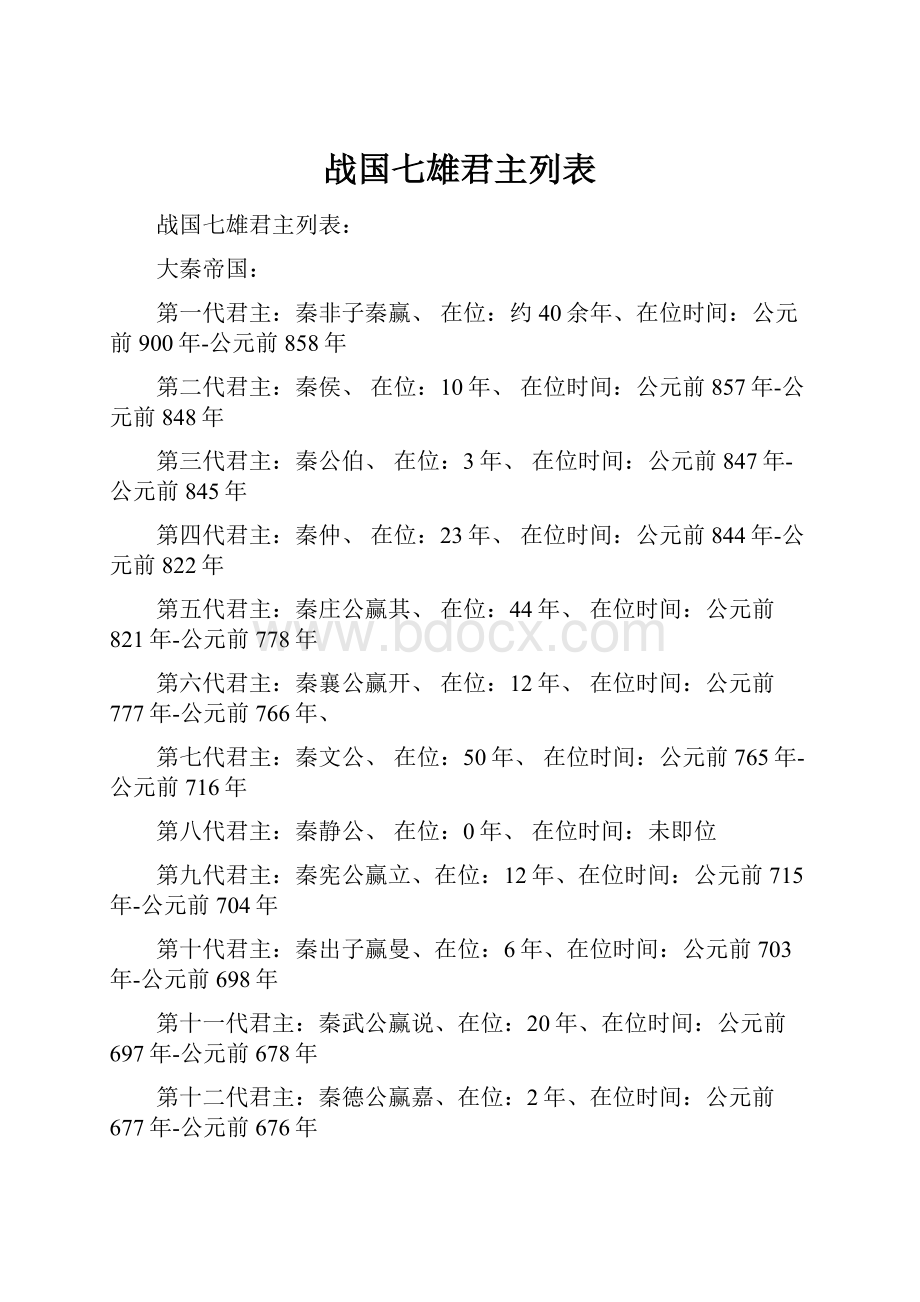 战国七雄君主列表.docx