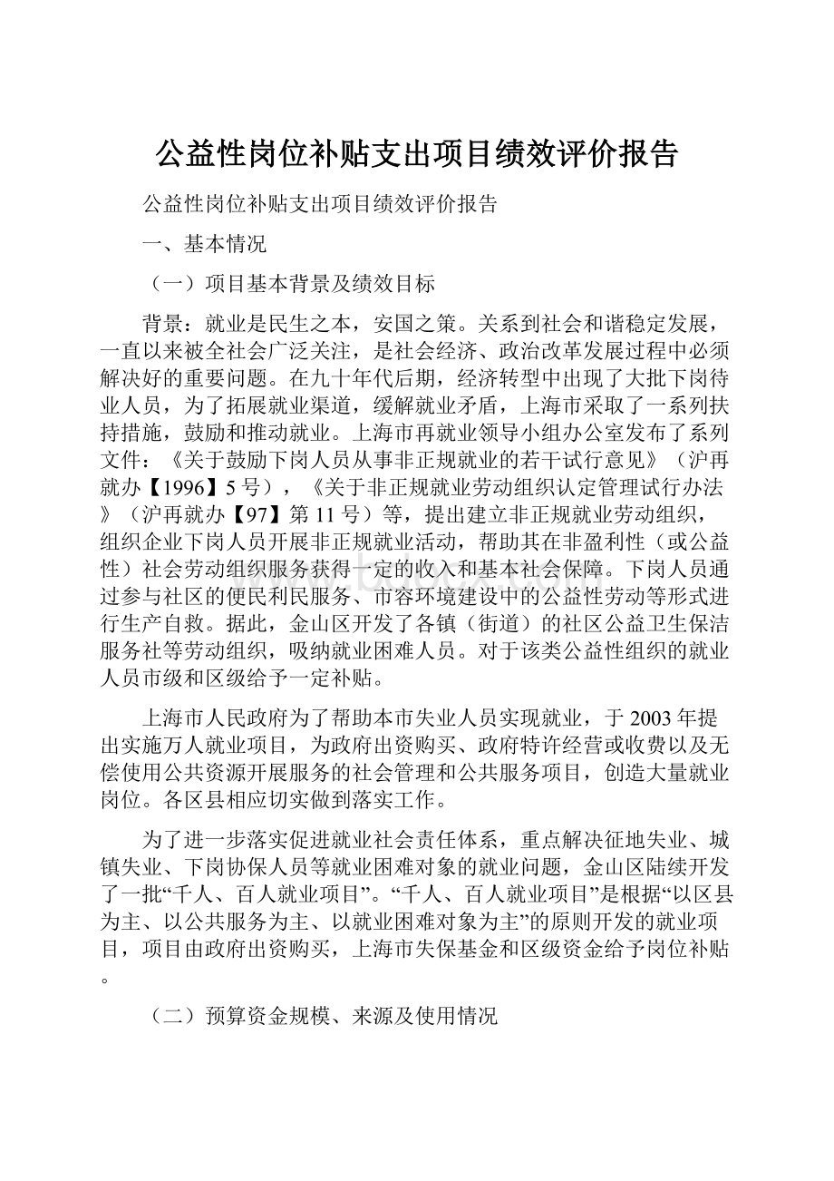 公益性岗位补贴支出项目绩效评价报告.docx