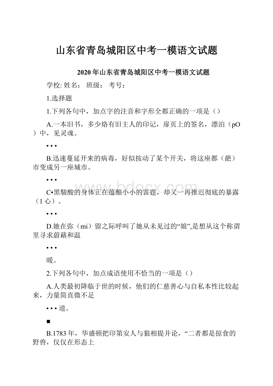 山东省青岛城阳区中考一模语文试题.docx