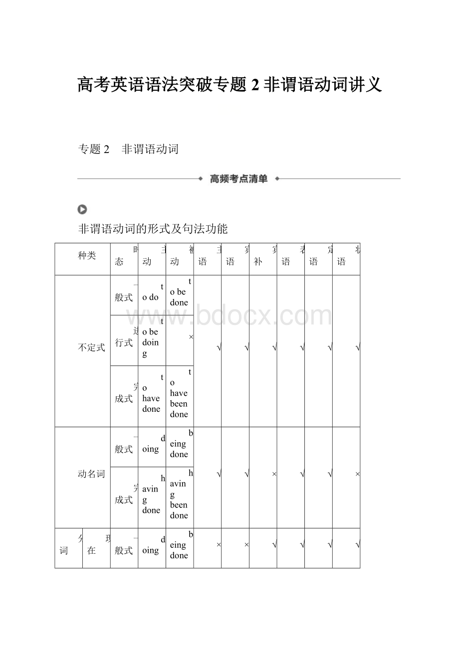 高考英语语法突破专题2非谓语动词讲义.docx_第1页