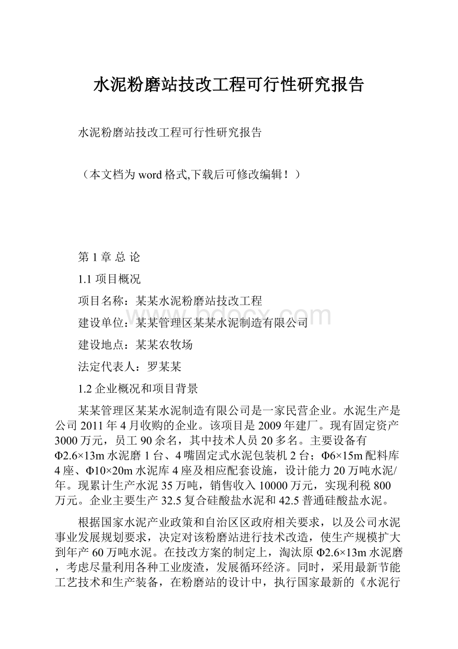 水泥粉磨站技改工程可行性研究报告.docx_第1页