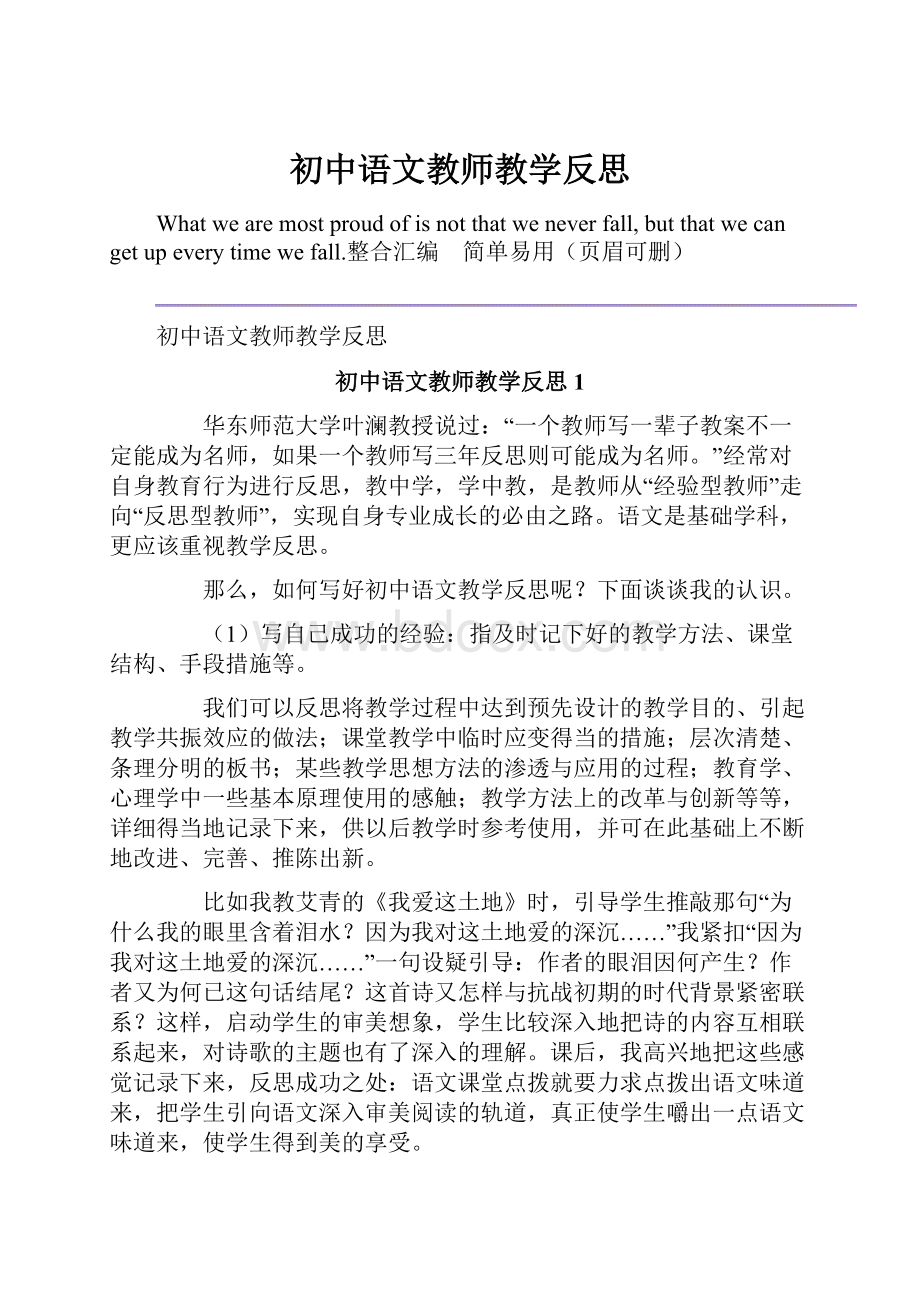 初中语文教师教学反思.docx