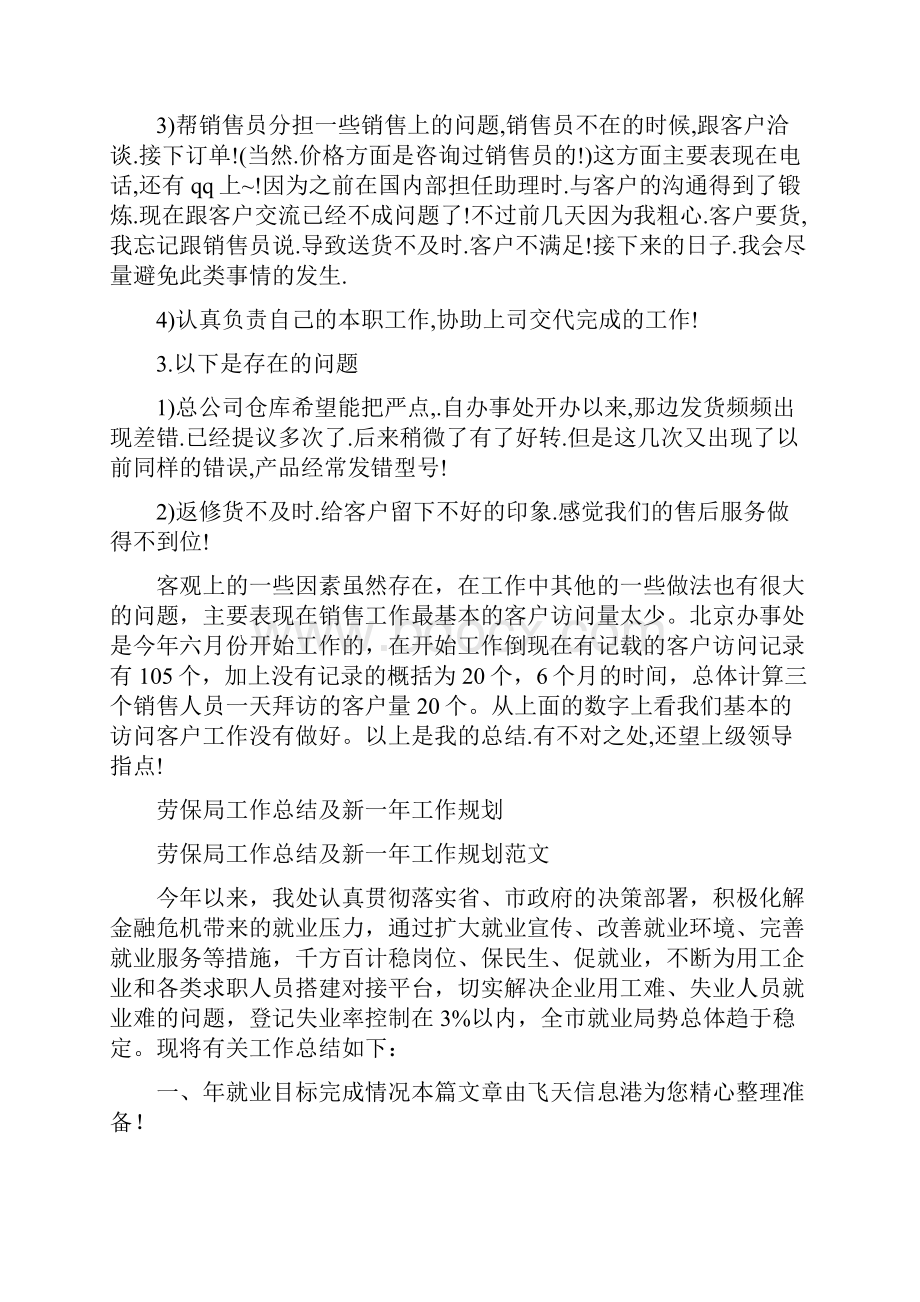 助理销售工作总结与劳保局工作总结及新一年工作规划汇编.docx_第2页