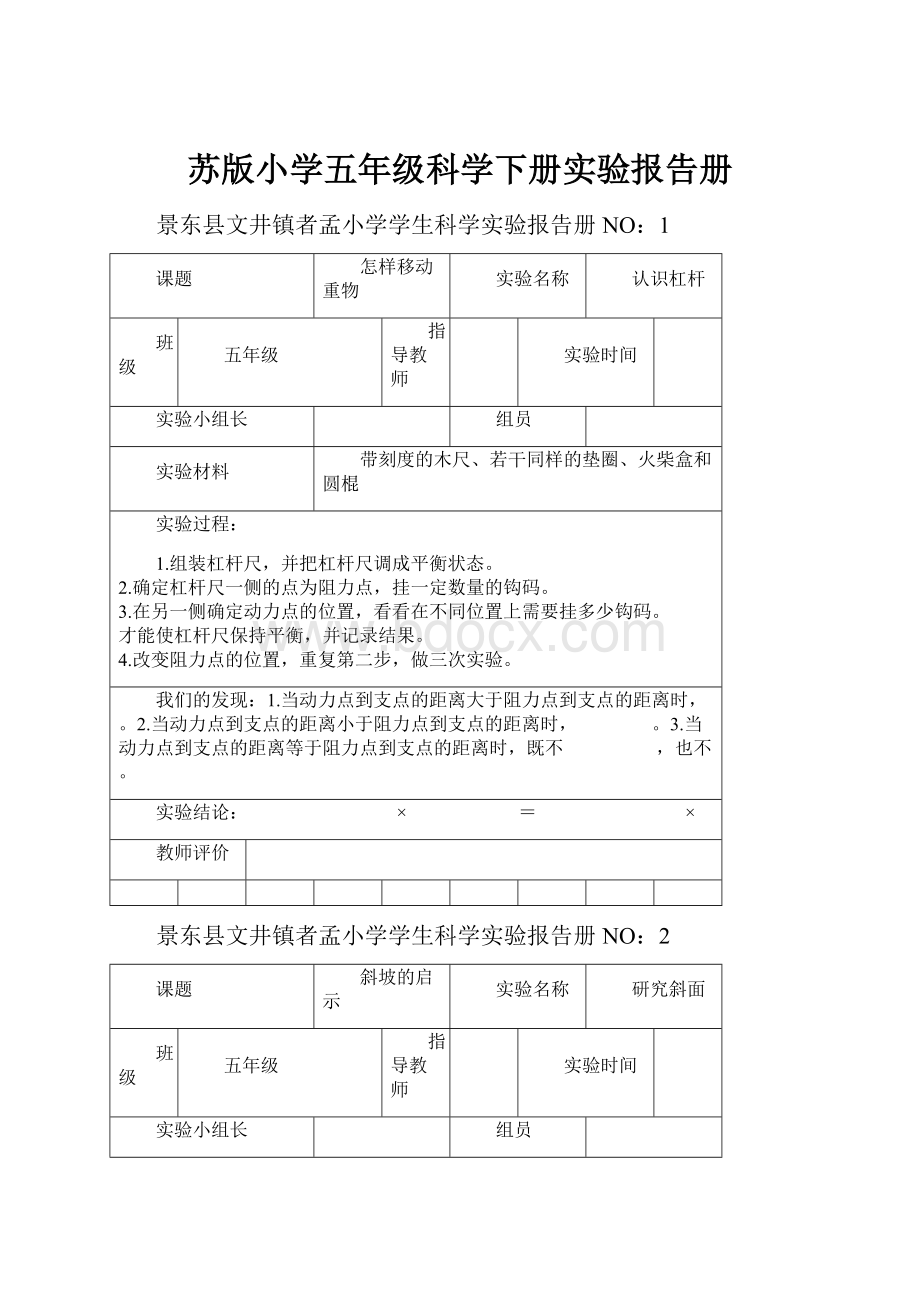 苏版小学五年级科学下册实验报告册.docx_第1页