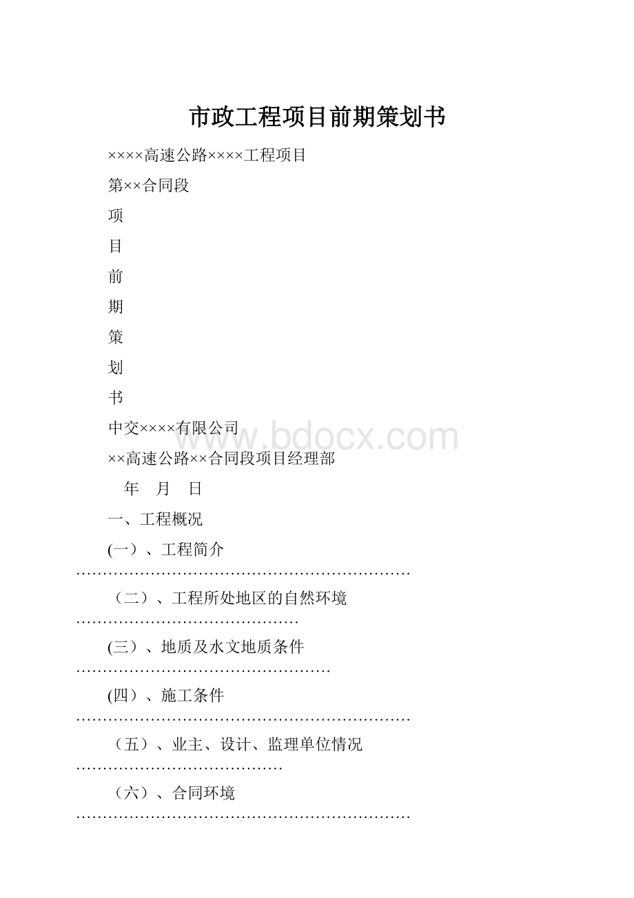 市政工程项目前期策划书Word格式.docx