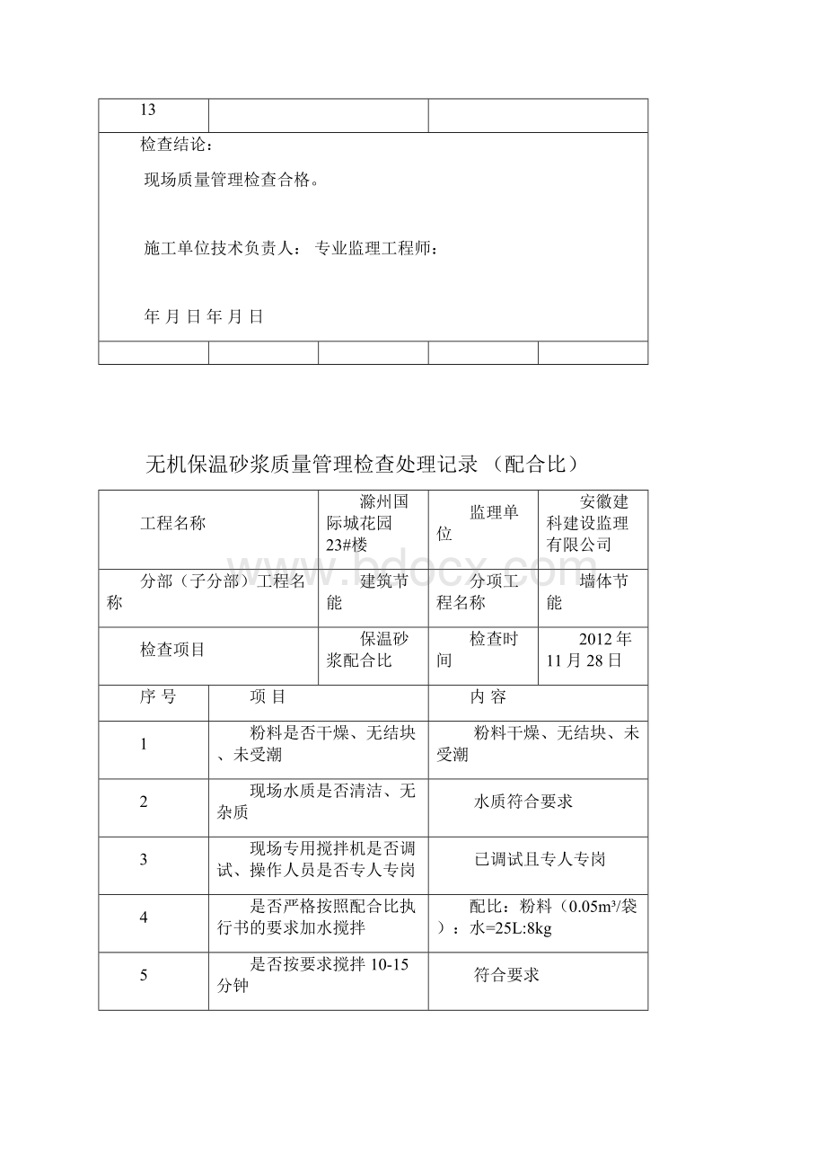 无机保温砂浆质量管理检查处理记录 配合比.docx_第2页