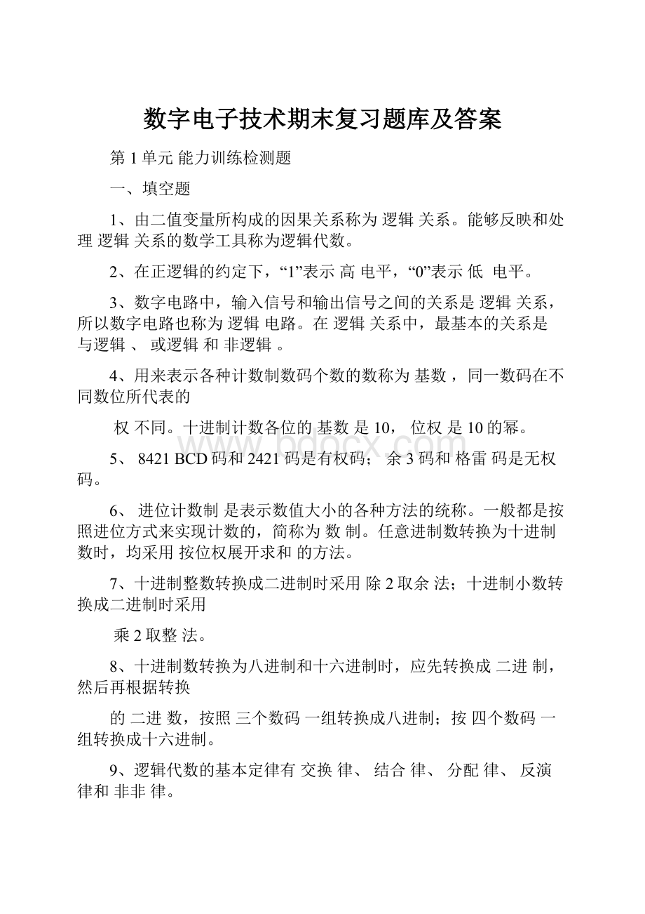 数字电子技术期末复习题库及答案.docx