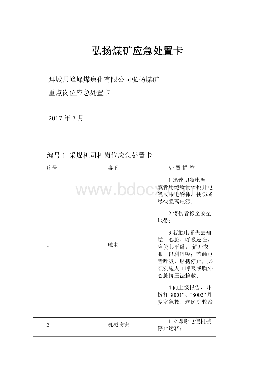 弘扬煤矿应急处置卡.docx_第1页