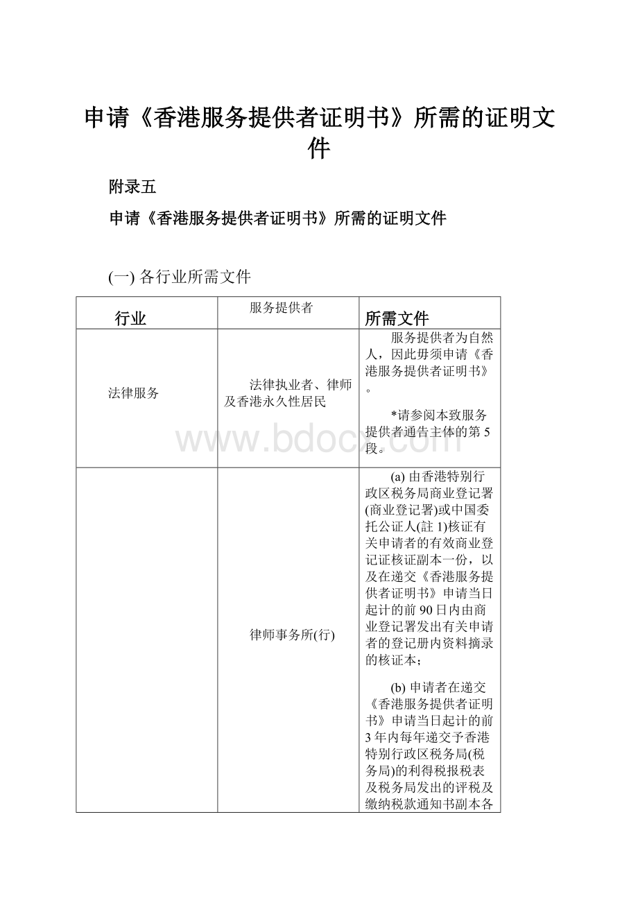 申请《香港服务提供者证明书》所需的证明文件.docx_第1页