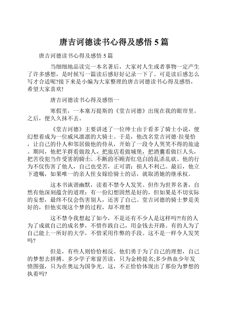 唐吉诃德读书心得及感悟5篇.docx