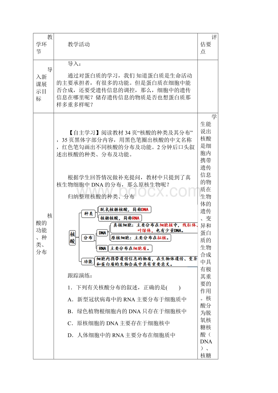 生物高中新教材核酸是遗传信息的携带者 教案新教材人教版高中生物必修一.docx_第3页