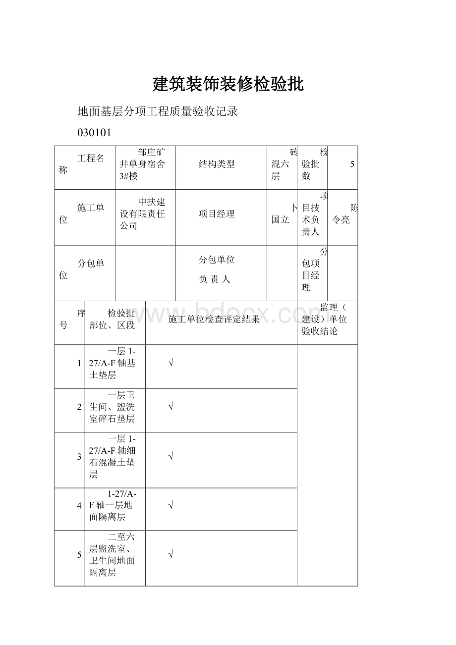 建筑装饰装修检验批.docx_第1页