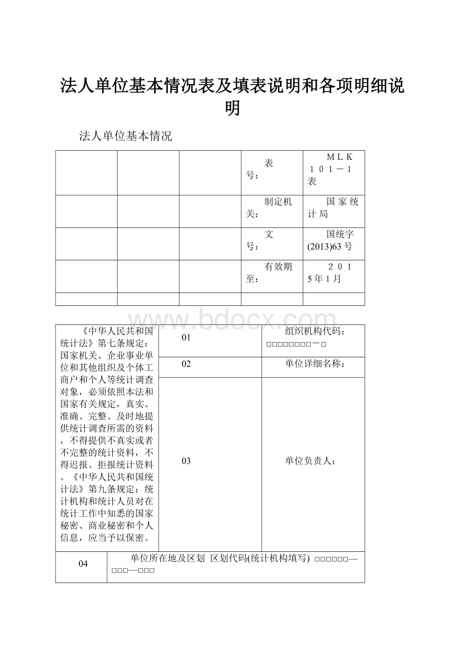 法人单位基本情况表及填表说明和各项明细说明Word格式文档下载.docx