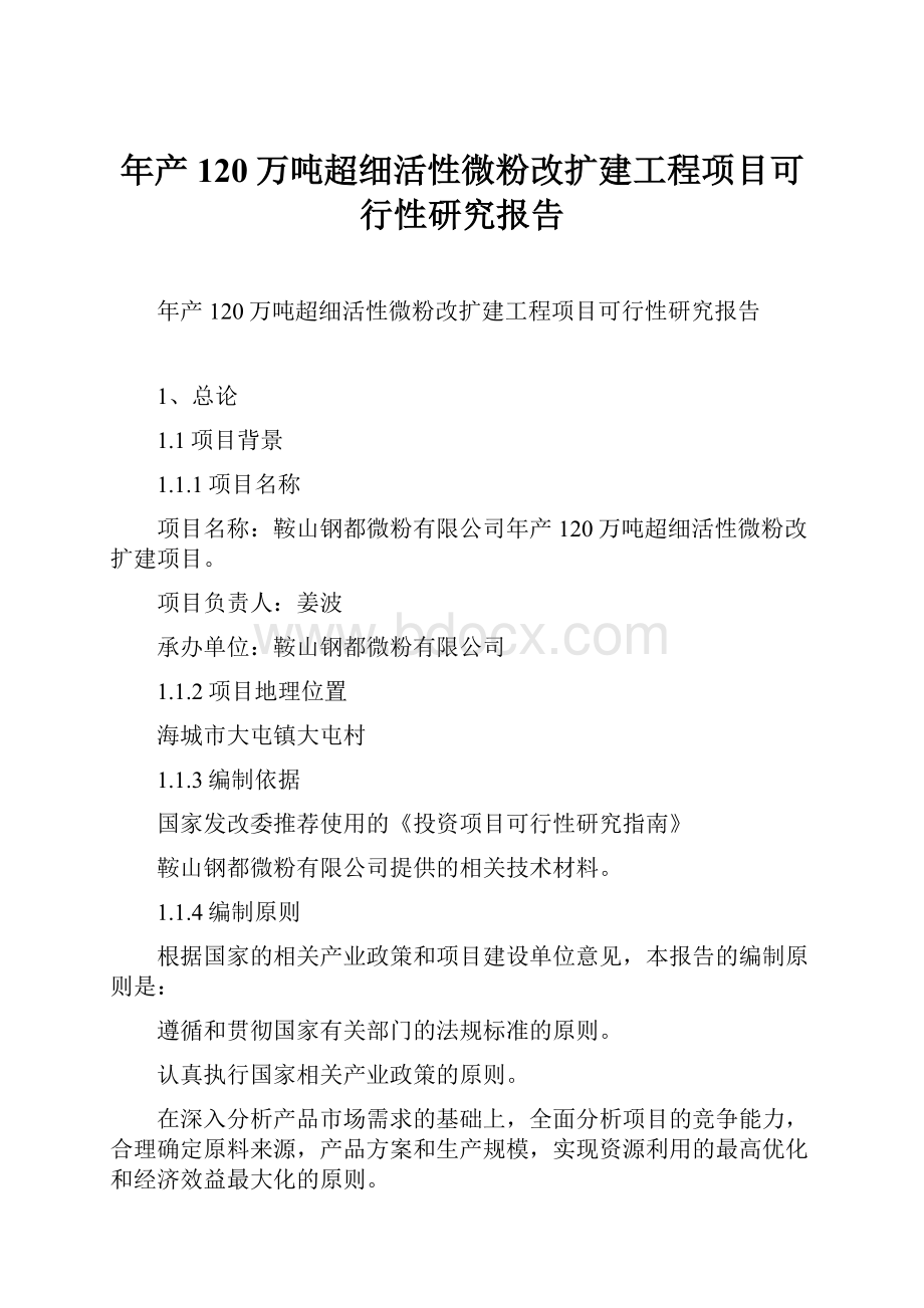 年产120万吨超细活性微粉改扩建工程项目可行性研究报告.docx_第1页