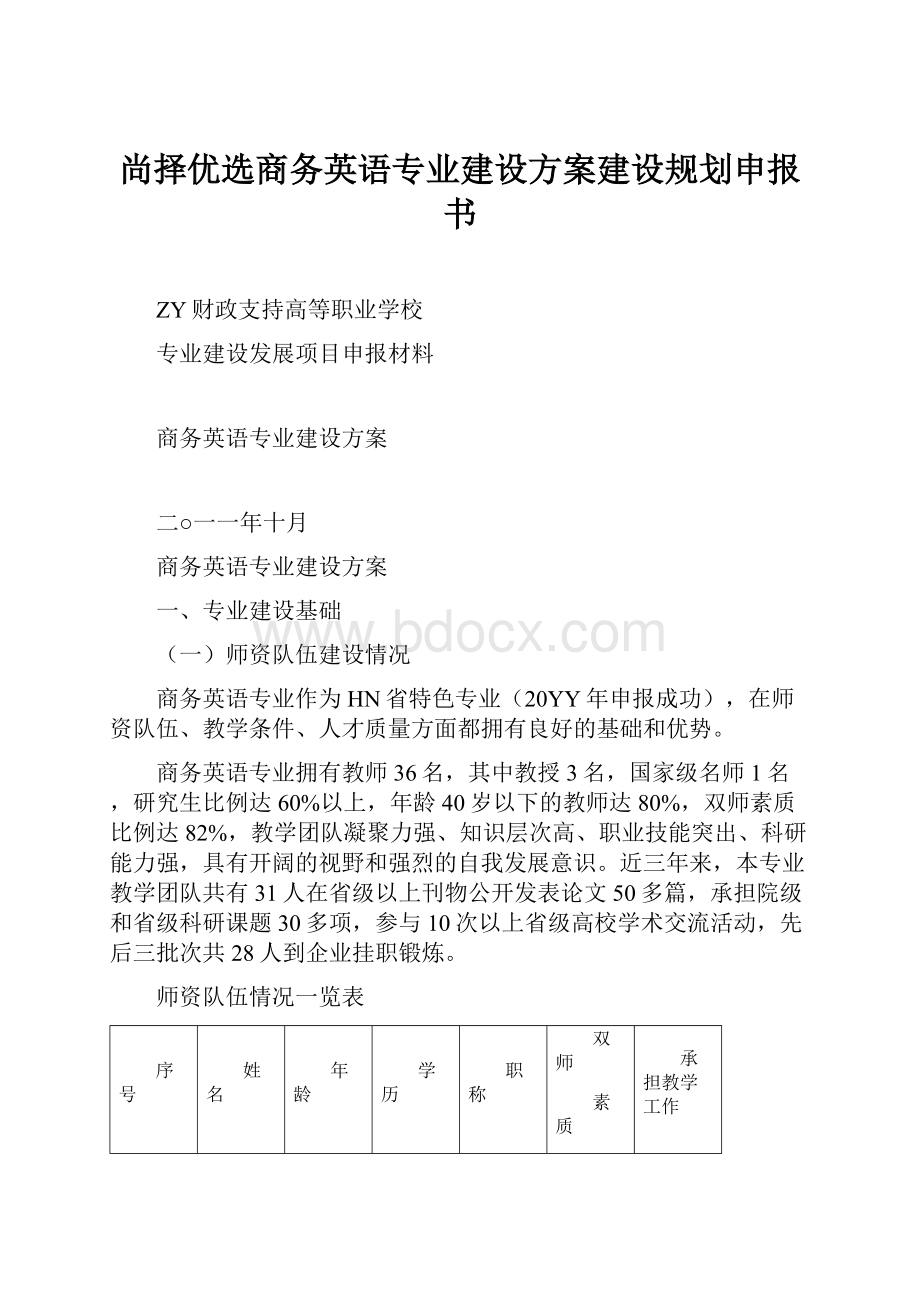 尚择优选商务英语专业建设方案建设规划申报书.docx_第1页