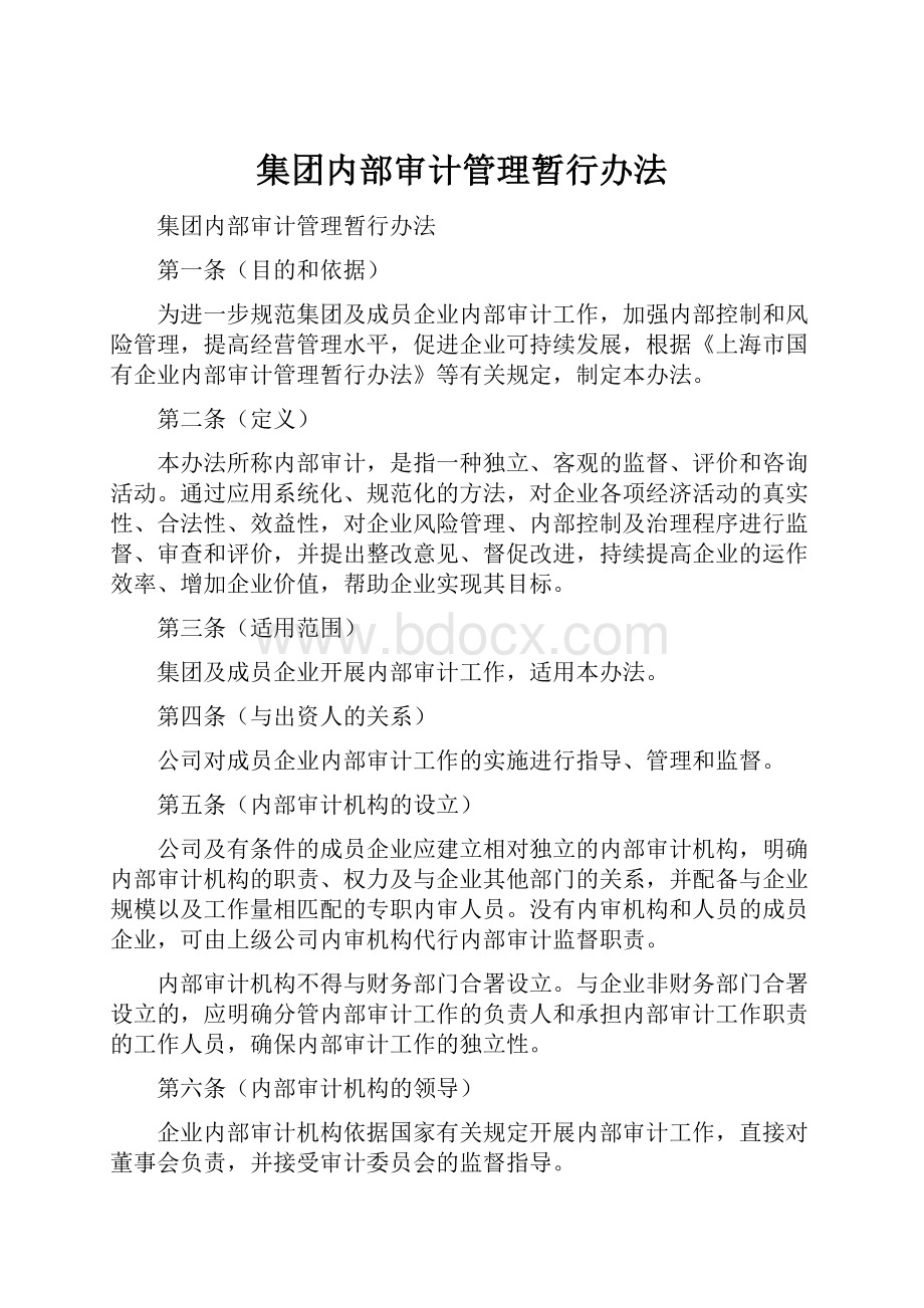 集团内部审计管理暂行办法Word文档格式.docx