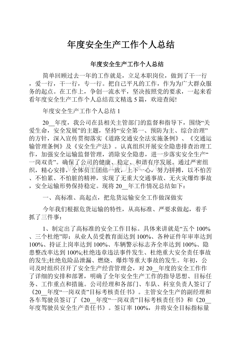 年度安全生产工作个人总结.docx_第1页